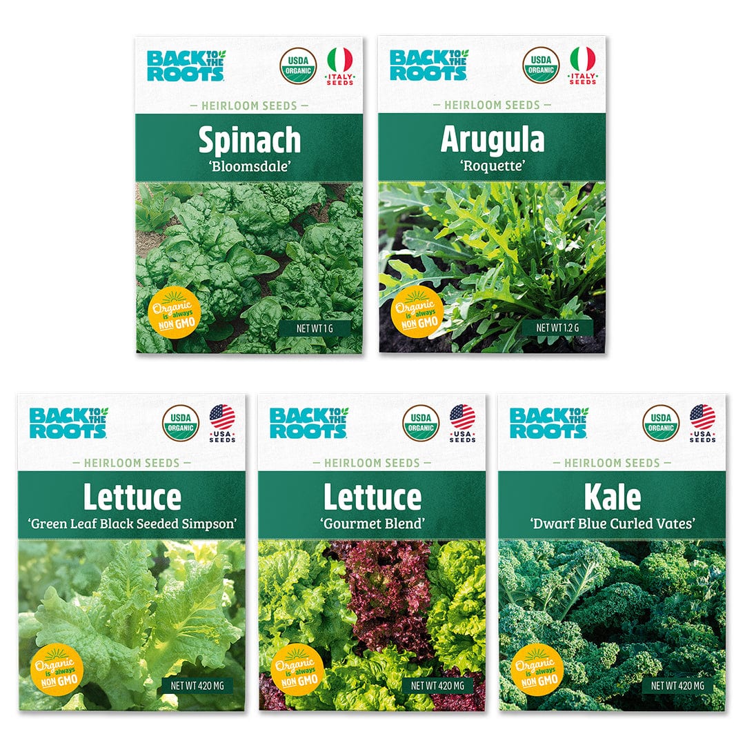 Leafy Greens Seeds 5-Pack Organic Seed Bundle